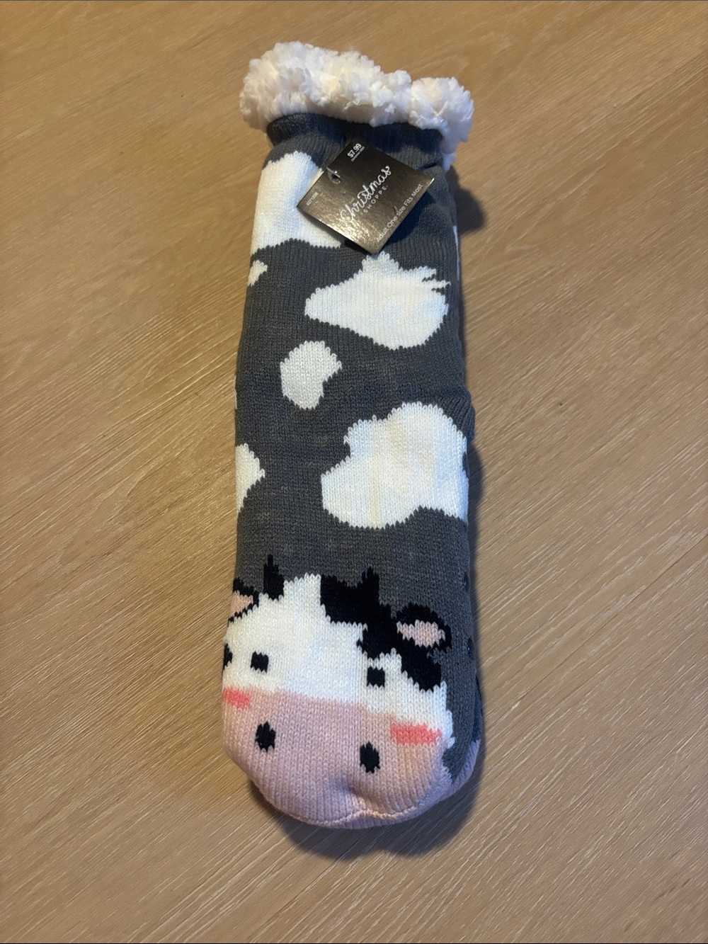 NWT Cozy Cow Thermal Sherpa Lined Non Slip Grip Socks